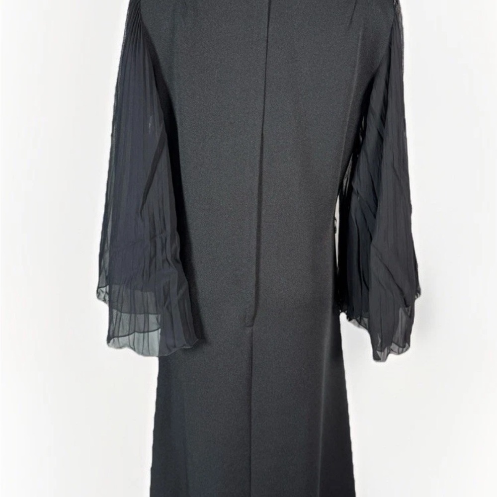 (L) VINTAGE LESLIE POMER Black Maxi Dress with Pleated Sheer Sleeves - Picture 6 of 16